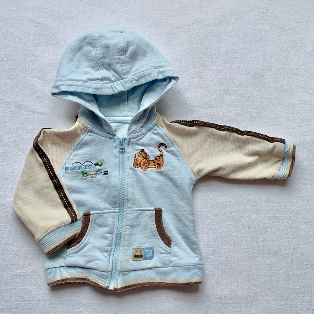 Disney Tigger & Grasshoppers Bouncy Bugs Light Blue & Beige Hoodie Jacket 3-6M